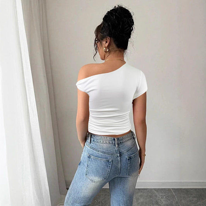 Dame Off-Shoulder Shirt med rynkning og figursyet snit Skovae