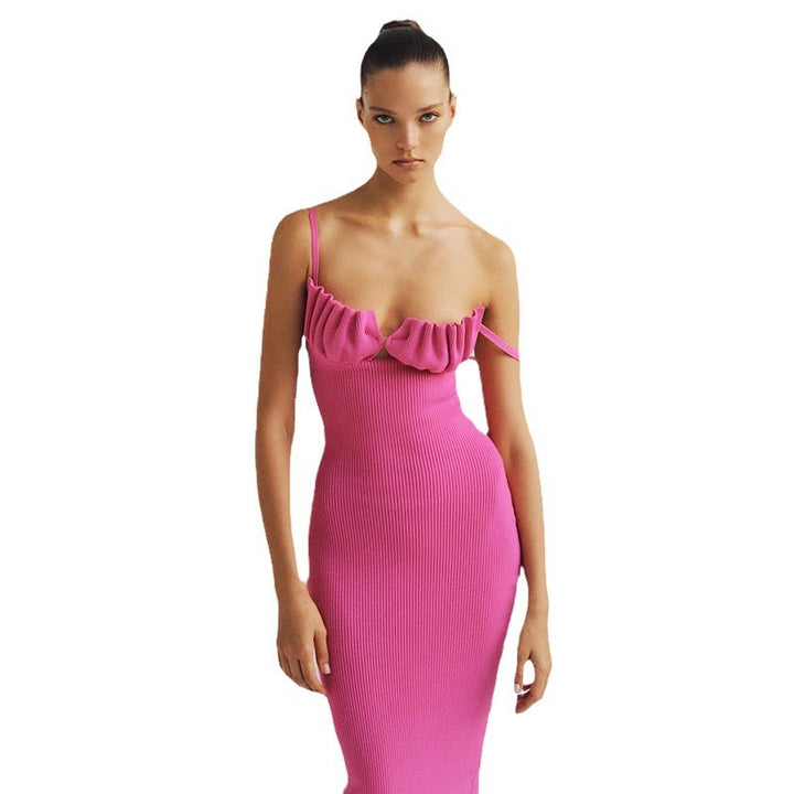 Dame Rippstrik Bodycon Maxi Kjole med Ruffles-Detalje Stilla