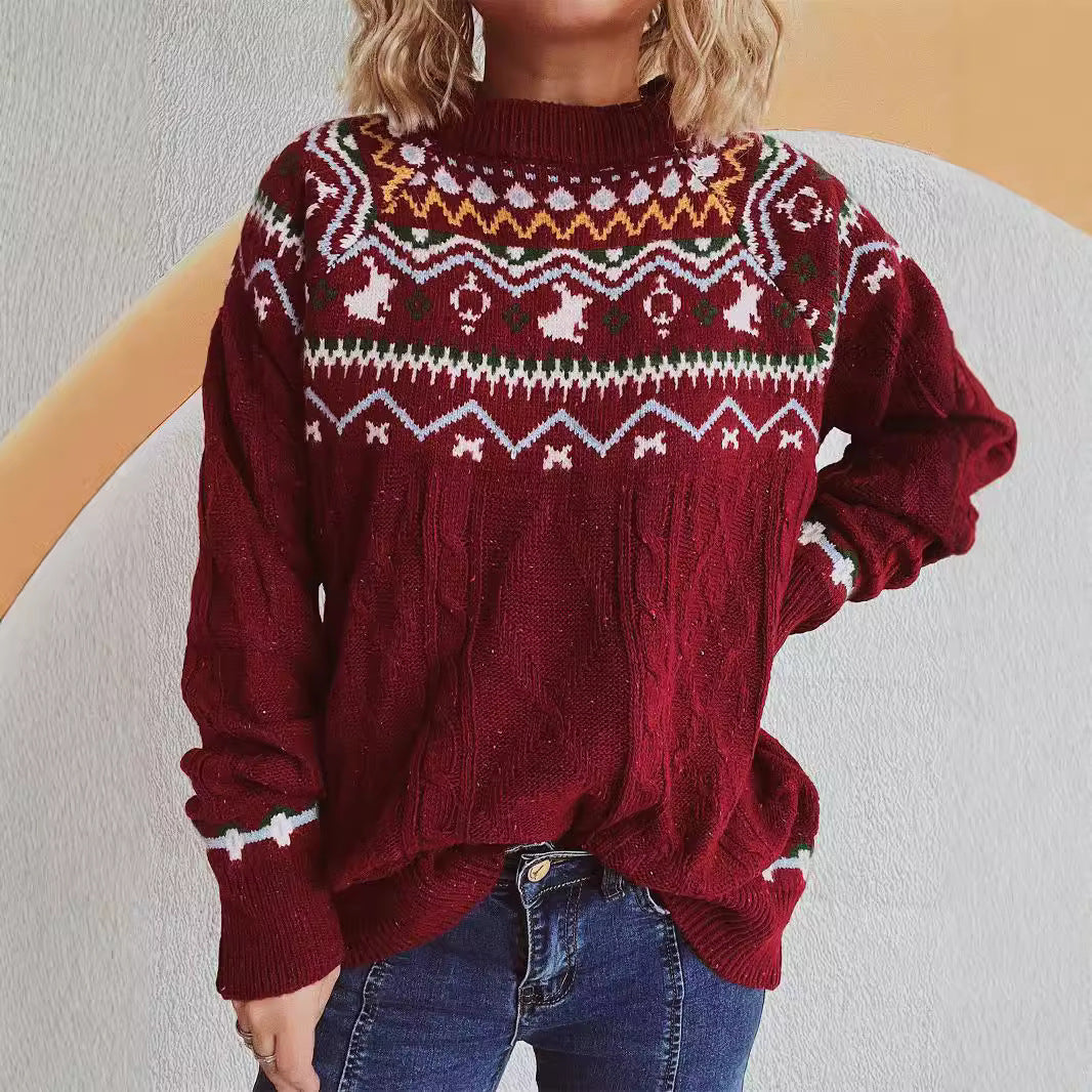 Kvinders strikkede sweater med højhals krave og grafisk design Stilla