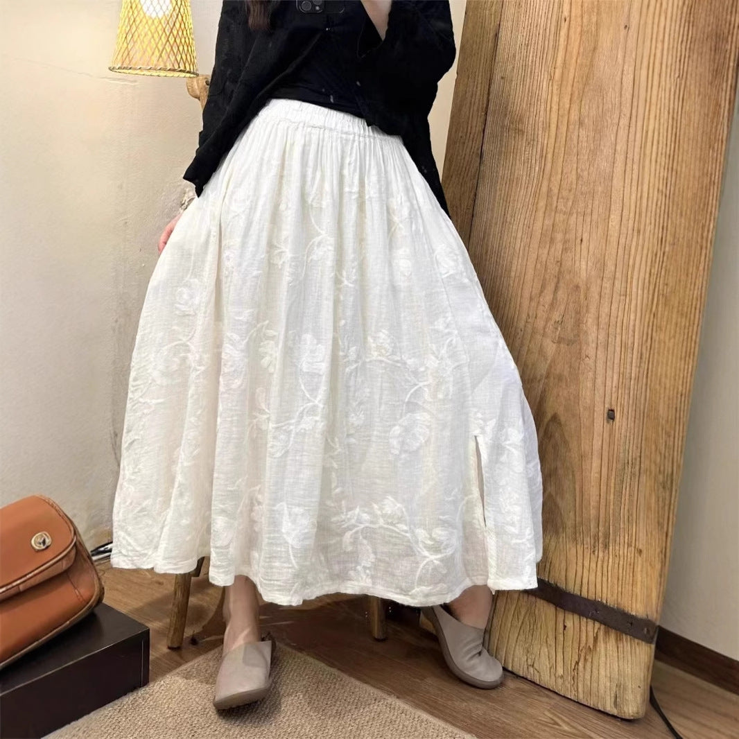 Femme Flydende Broderet Maxi-Nederdel Stilla