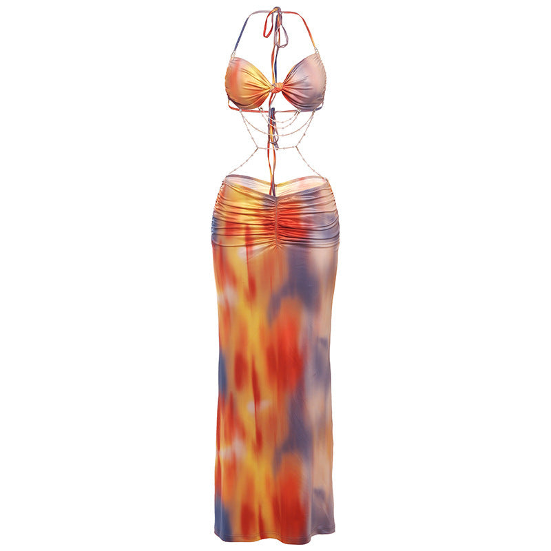 Dame strandkjole med trendy leo-print og raffinerede snøre detaljer Skovae