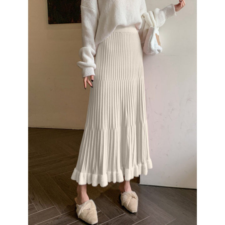 Kvinder Plisseret Midi Skirt med Voluminøs Kant og Elastisk Talje Stilla
