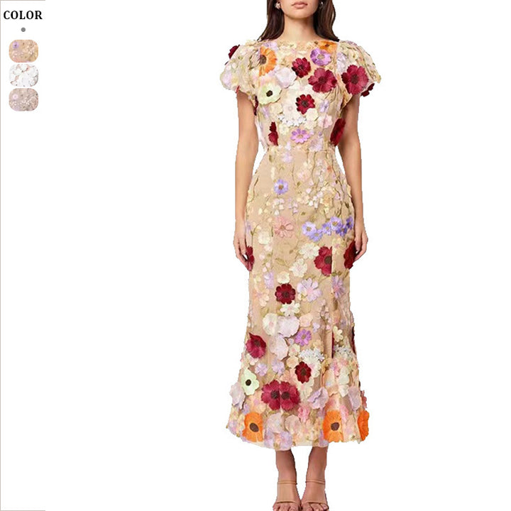 Dame Elegant blomstertkjole med skinnende overlejringer og flæser Stilla