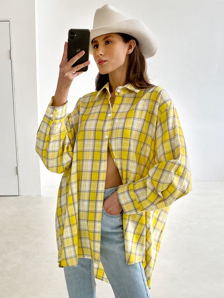 Dame overstørrelser ternet flannel skjorte i casual snit Stilla