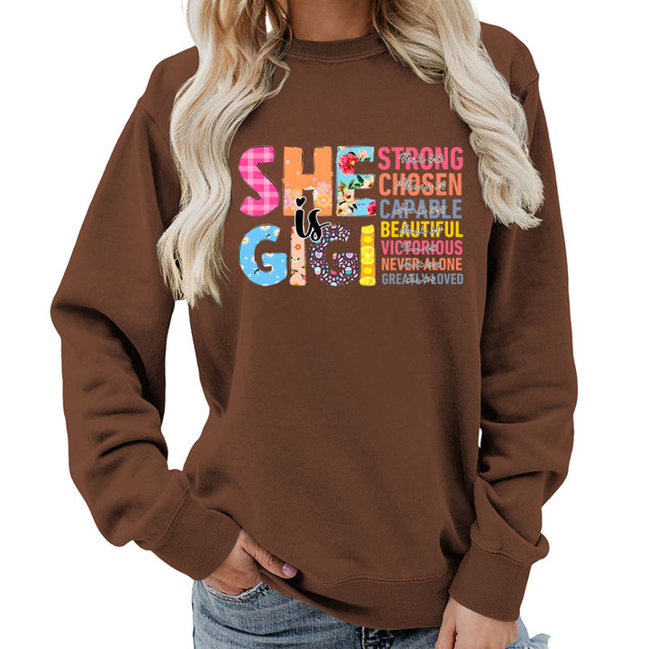 Kvinders sweatshirt med inspirerende tekstdesign Stilla