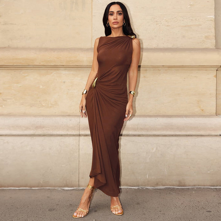 Dame Elegant Maxikjole med asymmetrisk snit og draperet detalje Skovae