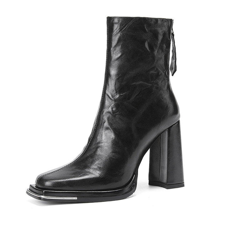 Femme Chunky Heel Læder Ankelstøvler med Lynlås Stilla