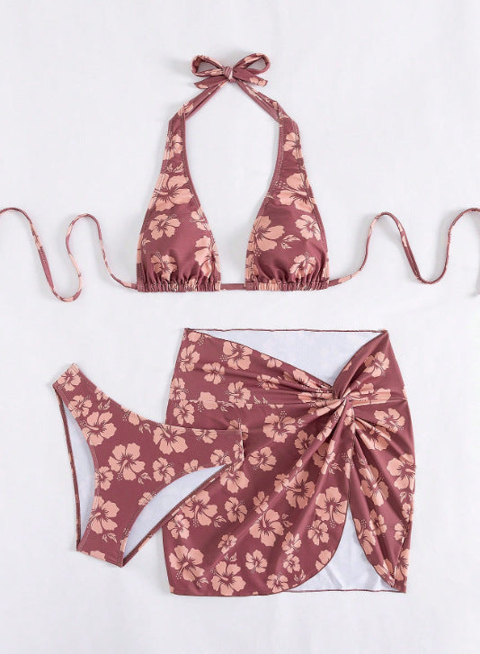 Dame Triangle-Bikini-Sæt med moderne indpakningsskørt Skovae