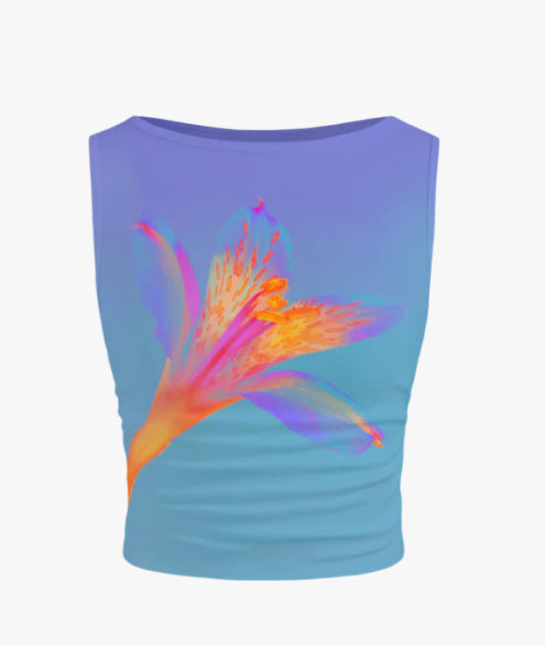 Dame ærmeløs crop-top med blomsterprint og tætsiddende snit Skovae