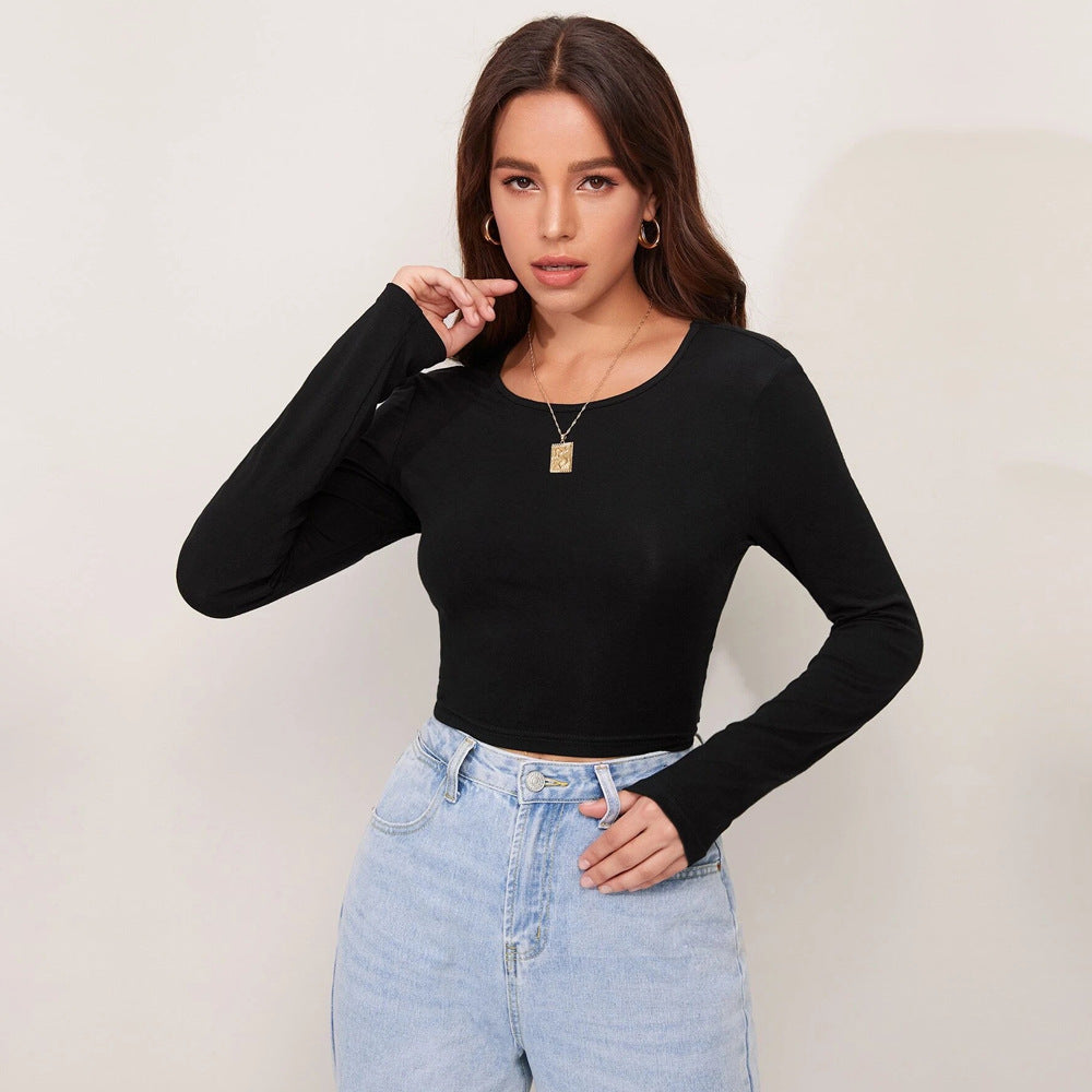Kvindernes cropped langærmet skjorte med elegant ribbet tekstur Stilla