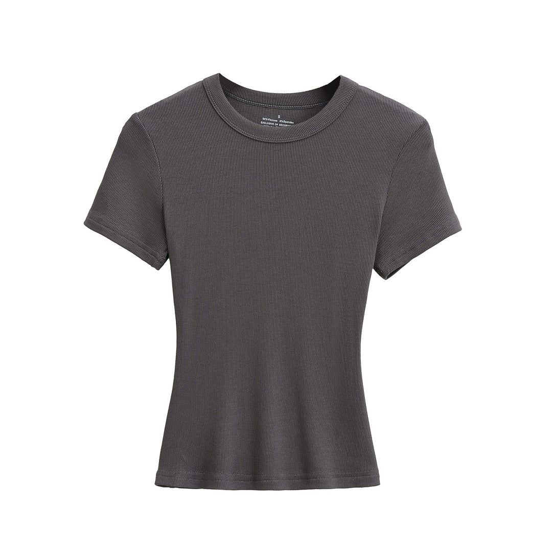 Dame Basis T-shirt med fin ribstruktur og smal pasform Stilla