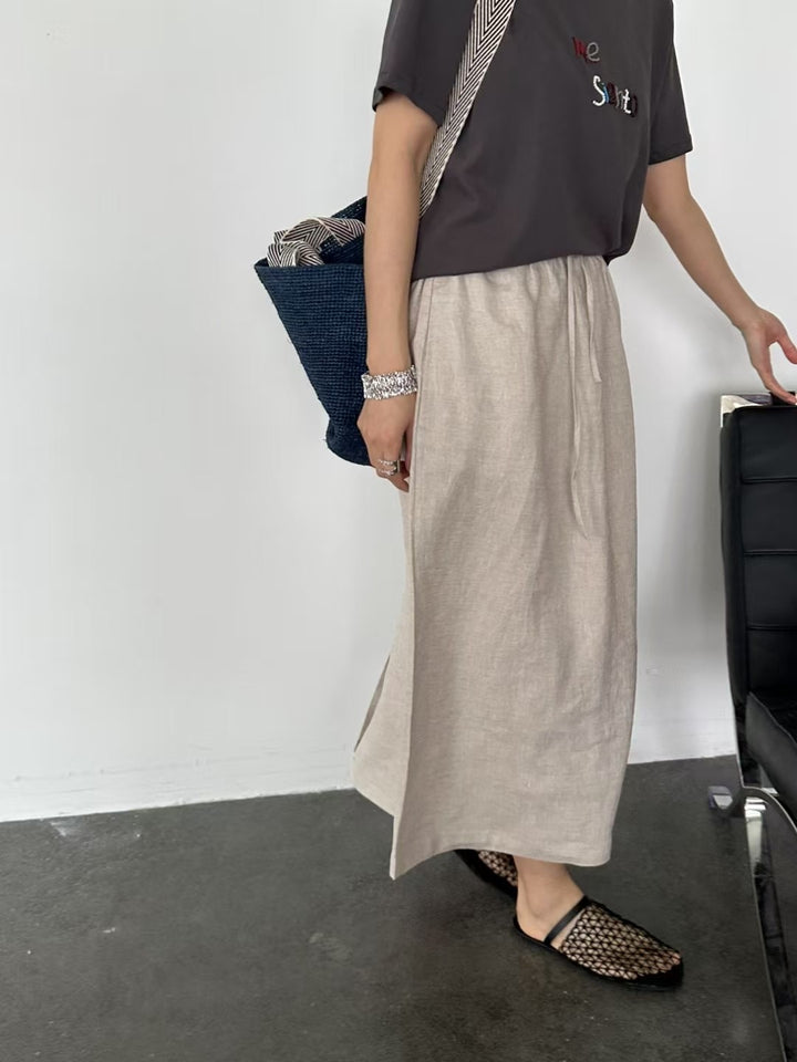 Dame Linned Maxi Skirt med justerbar Talje Knote Stilla