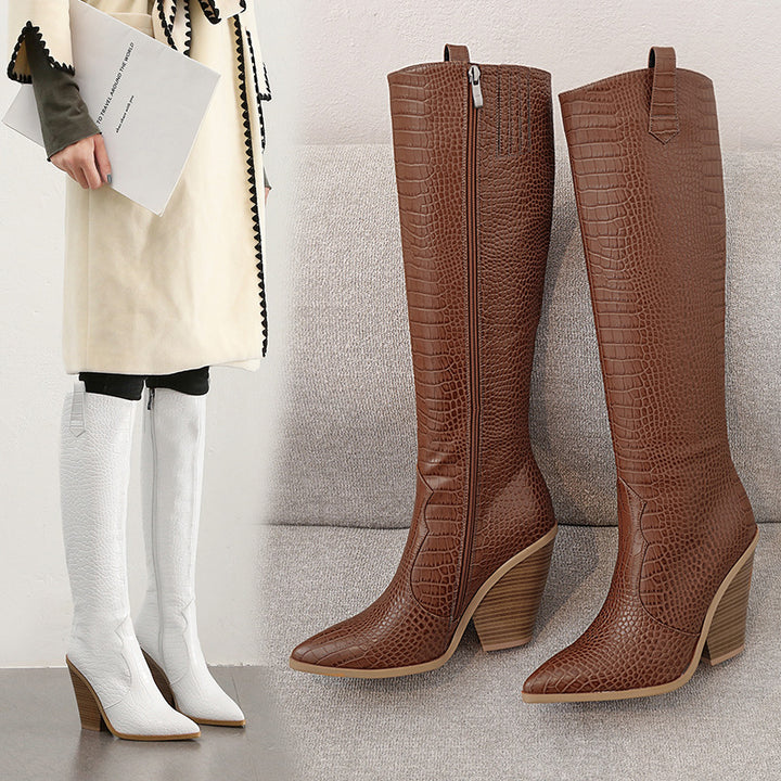 Dame Krokodilleder-Optik Over-knæet Stiletto Støvler Stilla