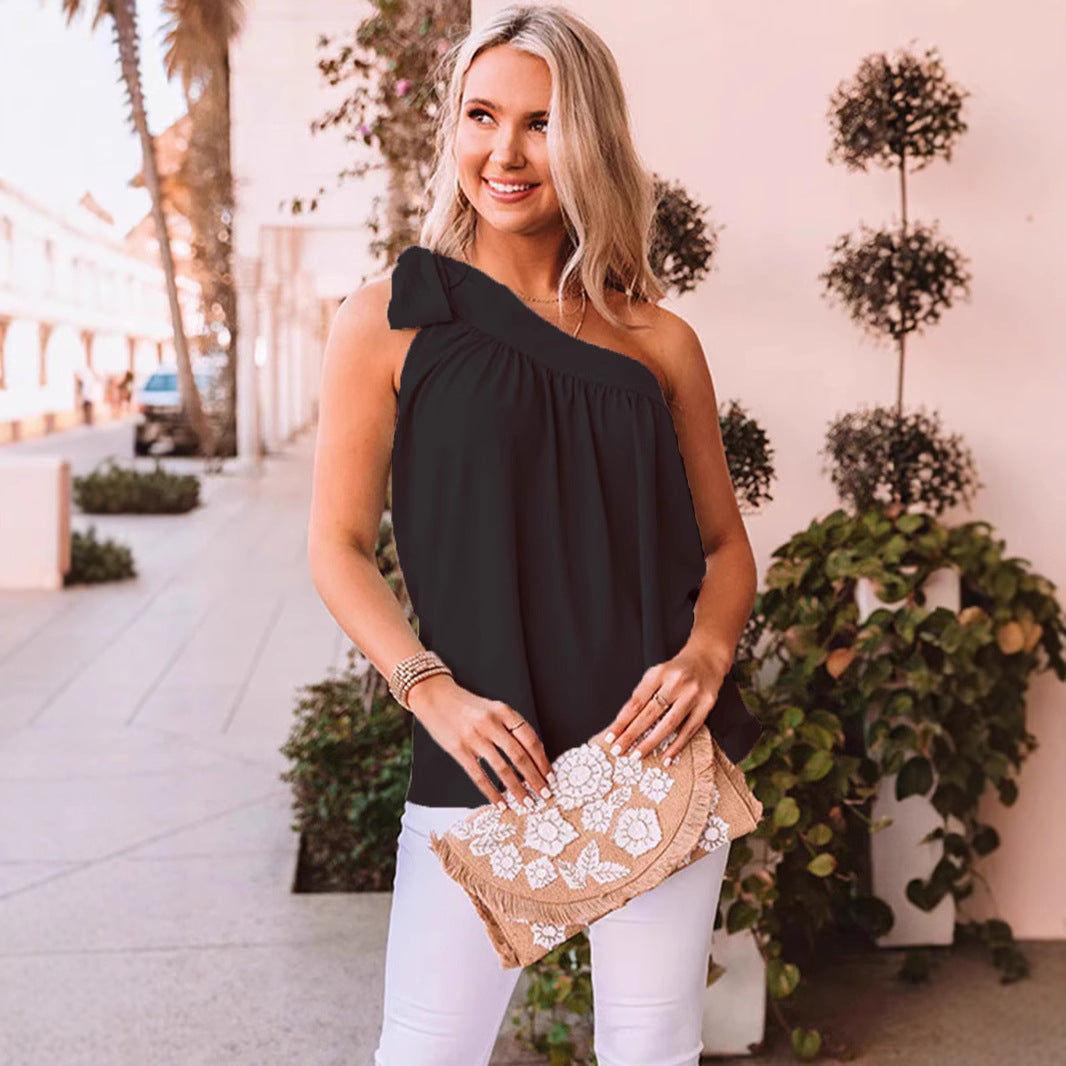 Dame asymmetrisk bluse med én skulder Stilla