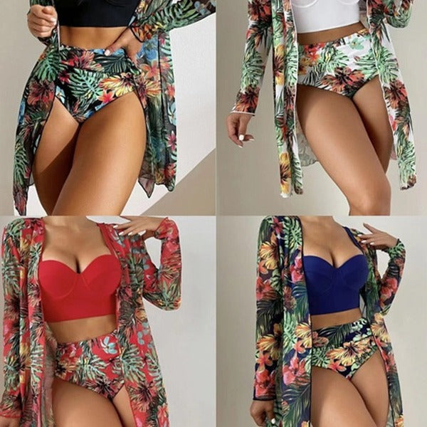 Dame badedragt med åben kimono Stilla