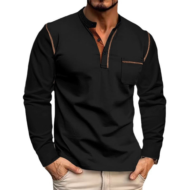 Herrer langærmet Henley-shirt med moderne krave og kontrasterende accenter Stilla