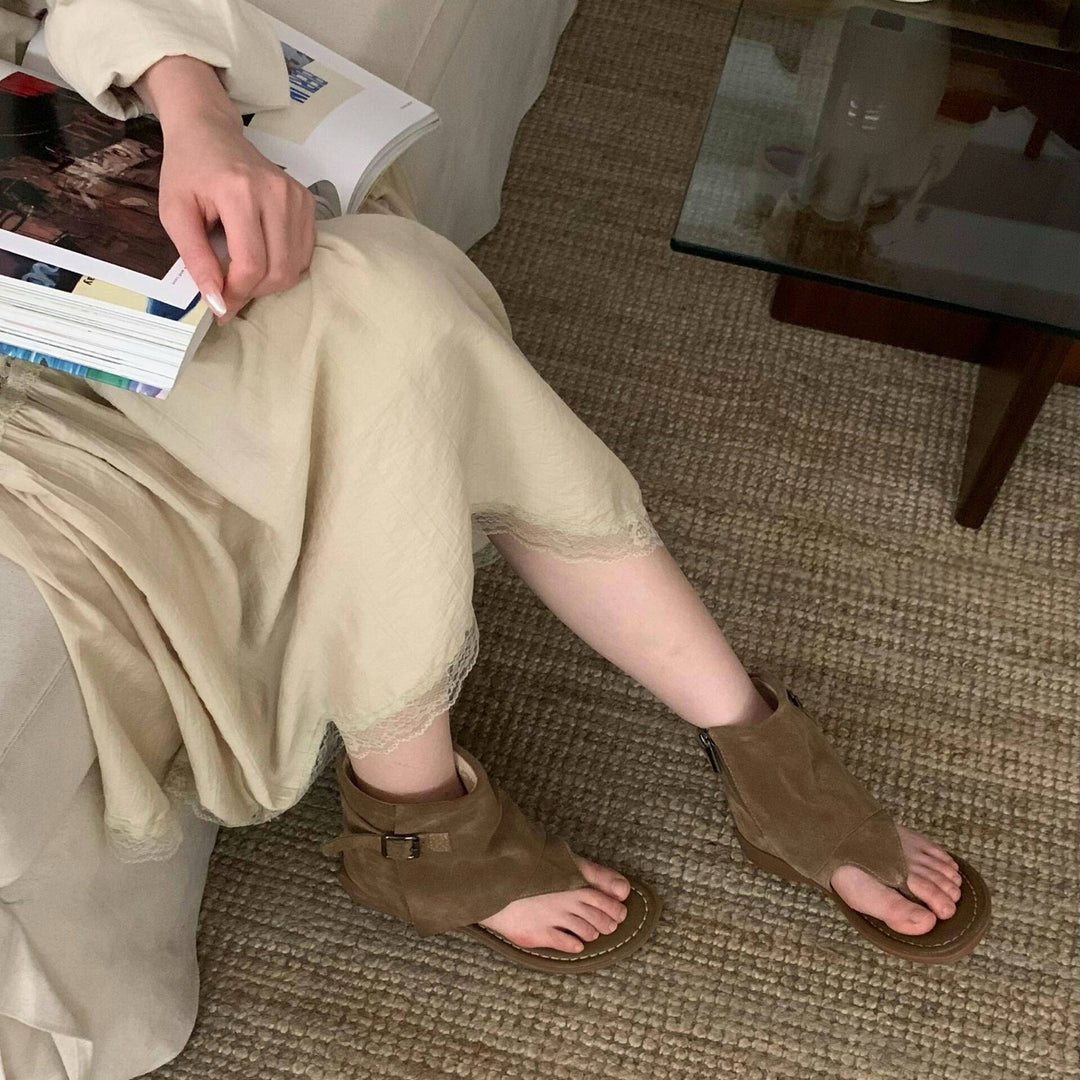 Dame Stilfulde Suede Tå hurtigt Sandaler med Justerbar Ankelrem Stilla