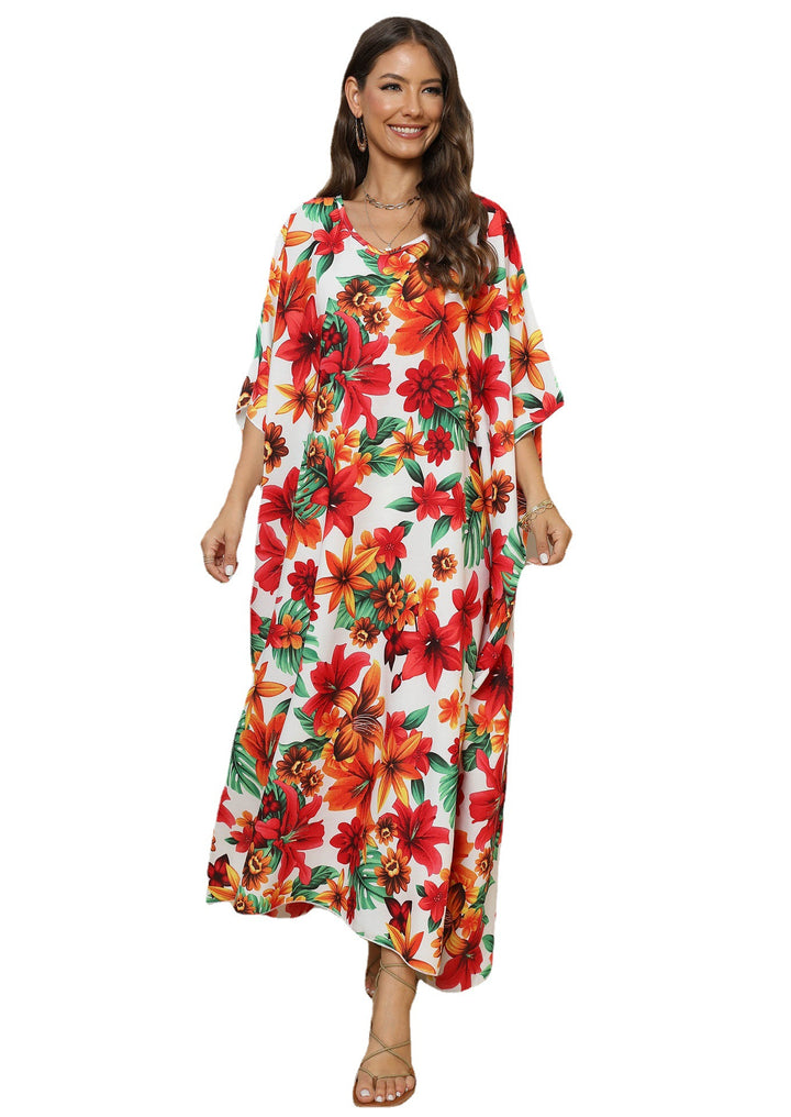 Dame Floral Print Maxi Kaftan Kjole Stilla