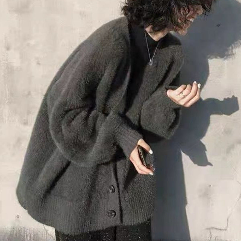 Femme Cozy Åben Fuzzy Strik-Cardigan Stilla
