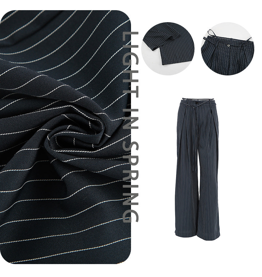 Dame Bredsnit Bukser med Nålstriber og Elegant Pleats Stilla