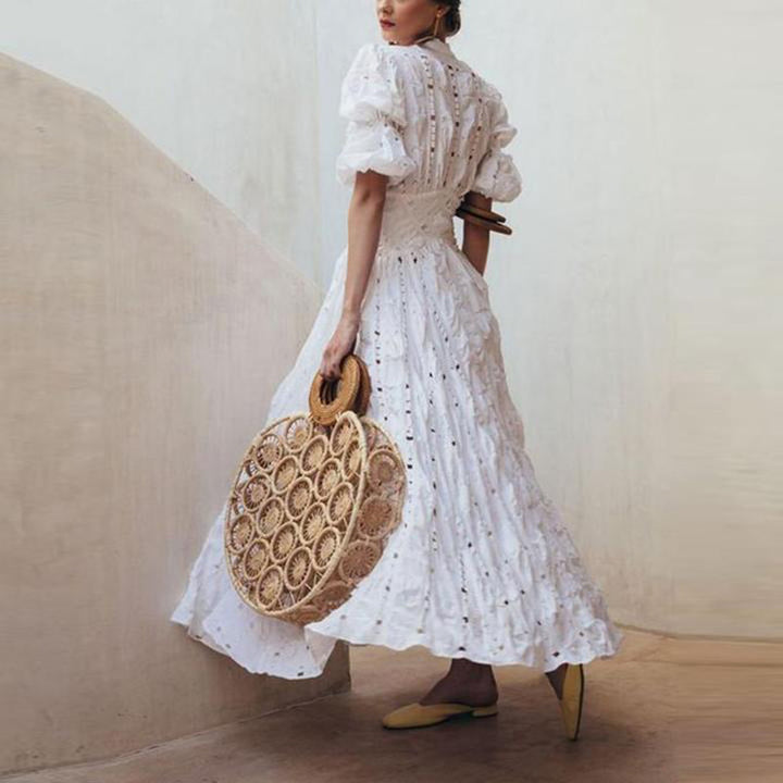 Dame Elegant Maxikjole med feminine Puffærmer og legende Plissering Stilla