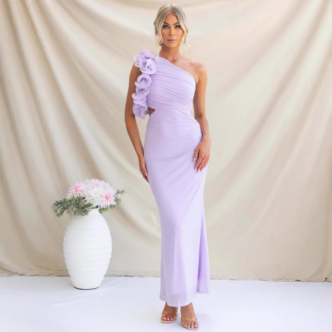 Damer Elegant Flæse Maxi Kjole med Off-Shoulder Design og Skræddersyet Fit