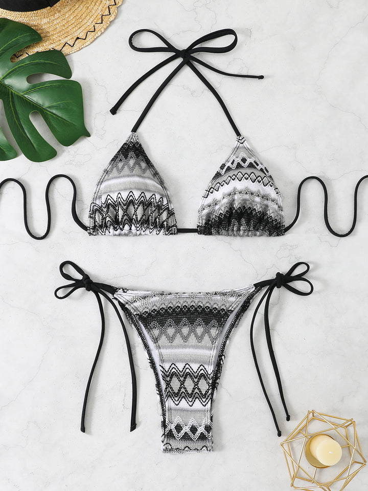 Dame Triangle-Bikini med muntert mønster og justerbare bånd Skovae