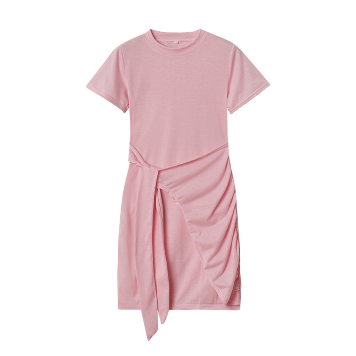 Dame Fritid T-shirt Kjole med Draperet Detalje Stilla