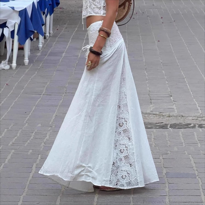 Dame Maxi-nederdel med elegant spidser-Design og sidelæns bånd Skovae