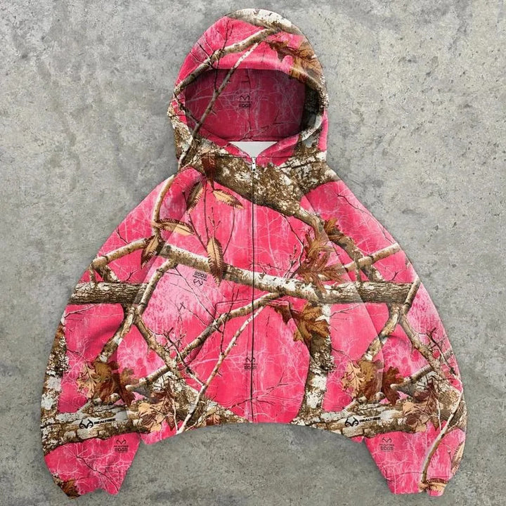 Femme Cropped Camouflage Zip-Up Hoodie Stilla