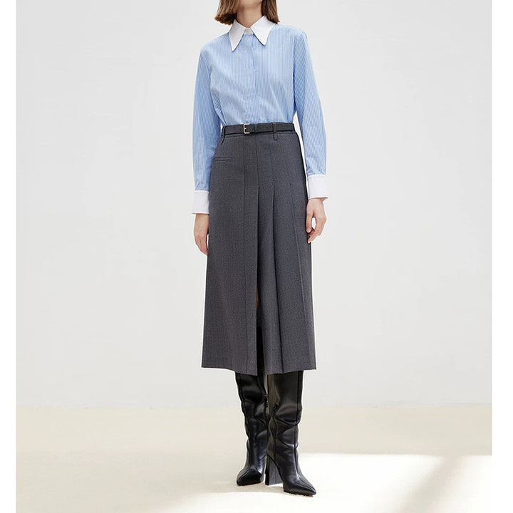 Dame afslappet bluse med stribet design og kontrasterende krave Stilla