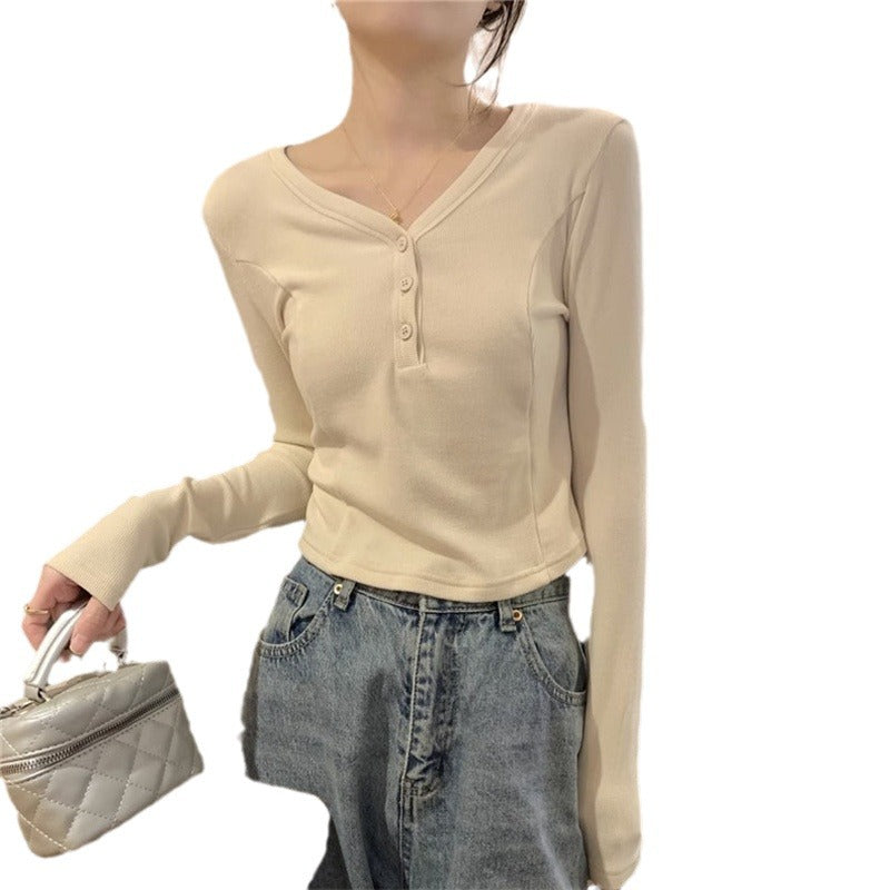 Femme Cropped Langærmet Henley Top Stilla