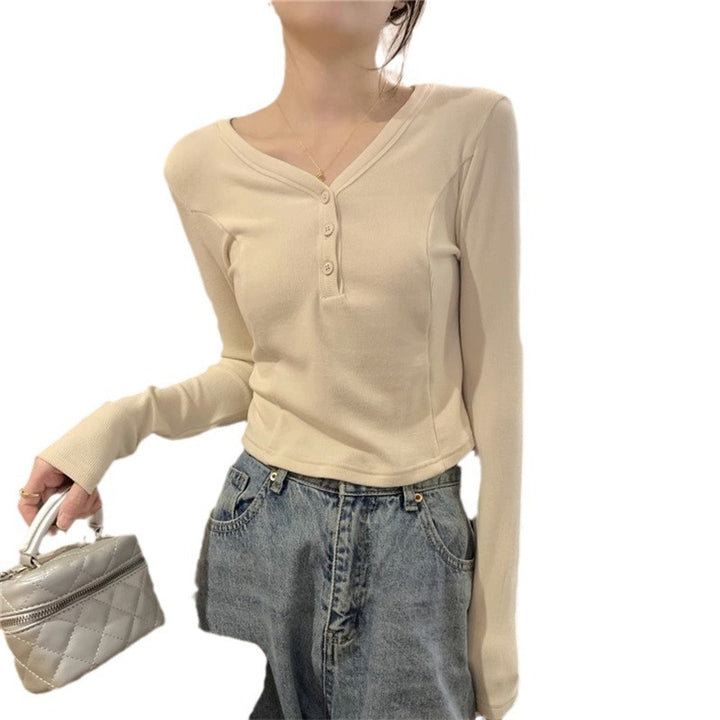 Femme Cropped Langærmet Henley Top Stilla