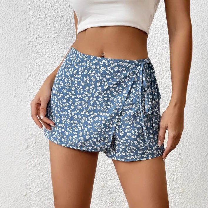 Dame Mode Shorts med blomsterprint og elastisk talje Skovae