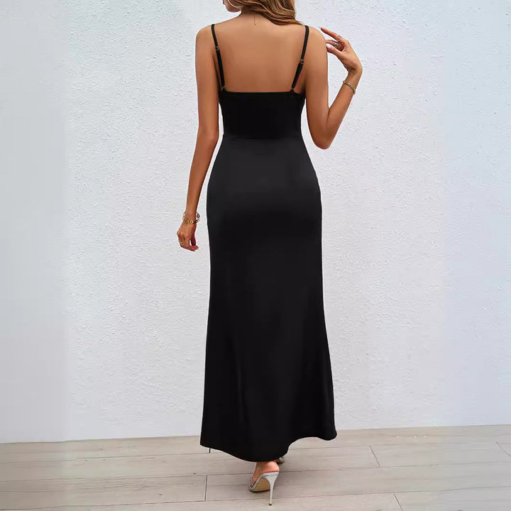 Dame Elegant Maxi kjole med smart sideslids og justerbare spaghetti stropper Stilla