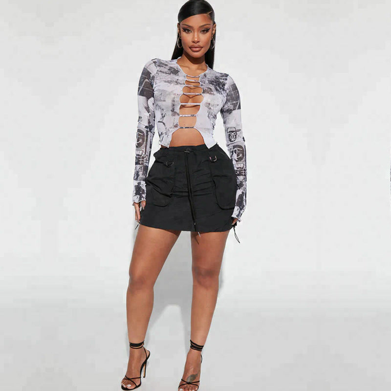 Dame Trendy Crop-Top med iøjnefaldende Cut-Outs Stilla