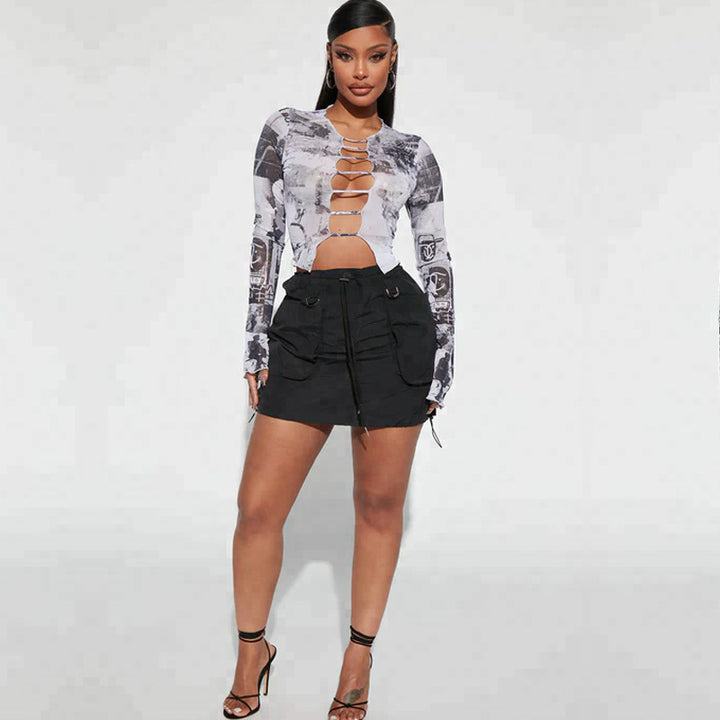 Dame Trendy Crop-Top med iøjnefaldende Cut-Outs Stilla