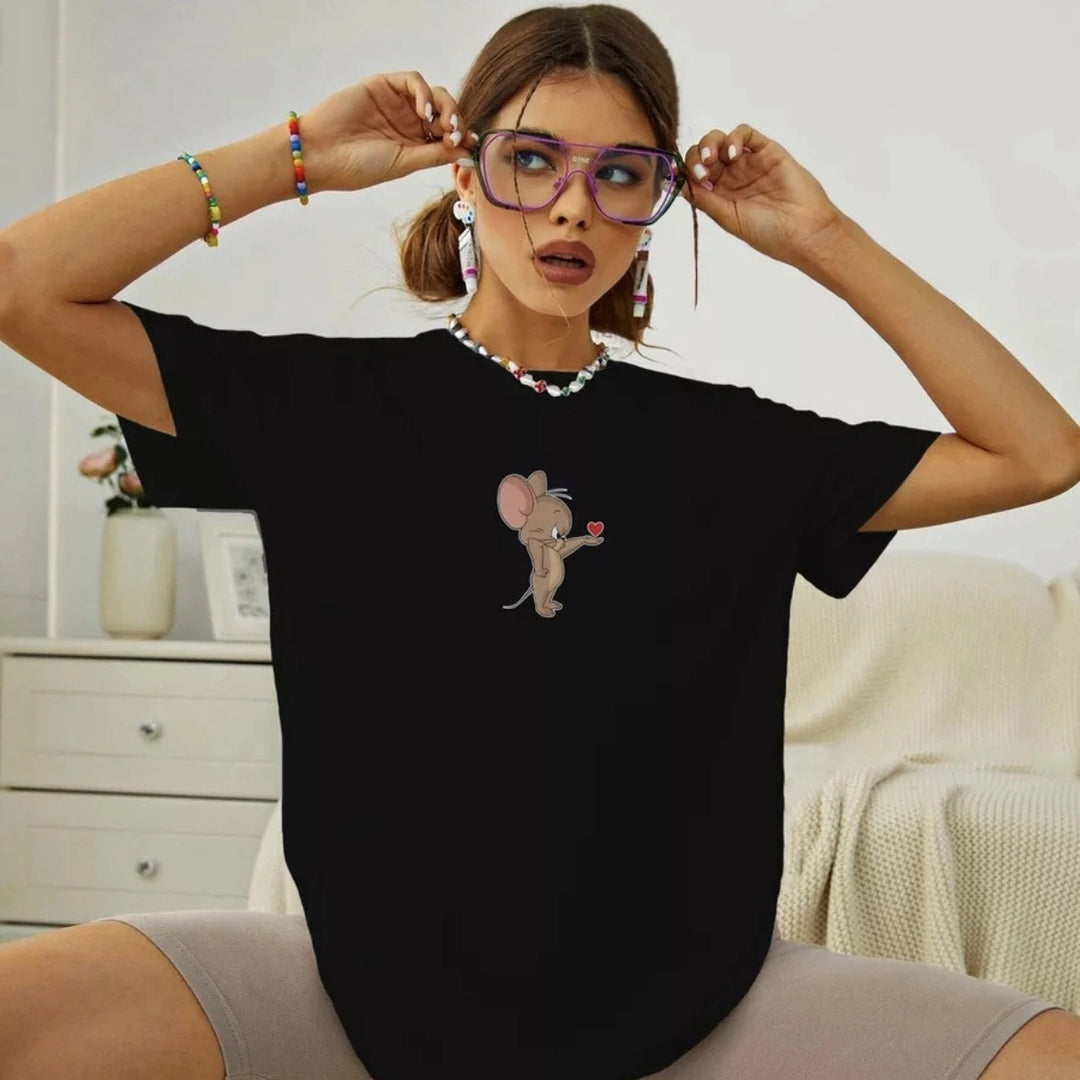 Dame T-shirt med kreativt dyremotiv og afslappet pasform Stilla