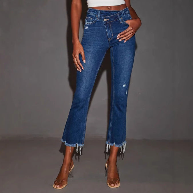 Dame Bootcut Jeans med frynset kant og trendy vask Stilla