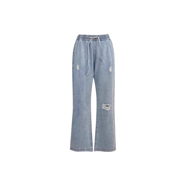 Damer Casual Wide-Leg Jeans med fashionable Distressed-detaljer og elastisk talje Stilla