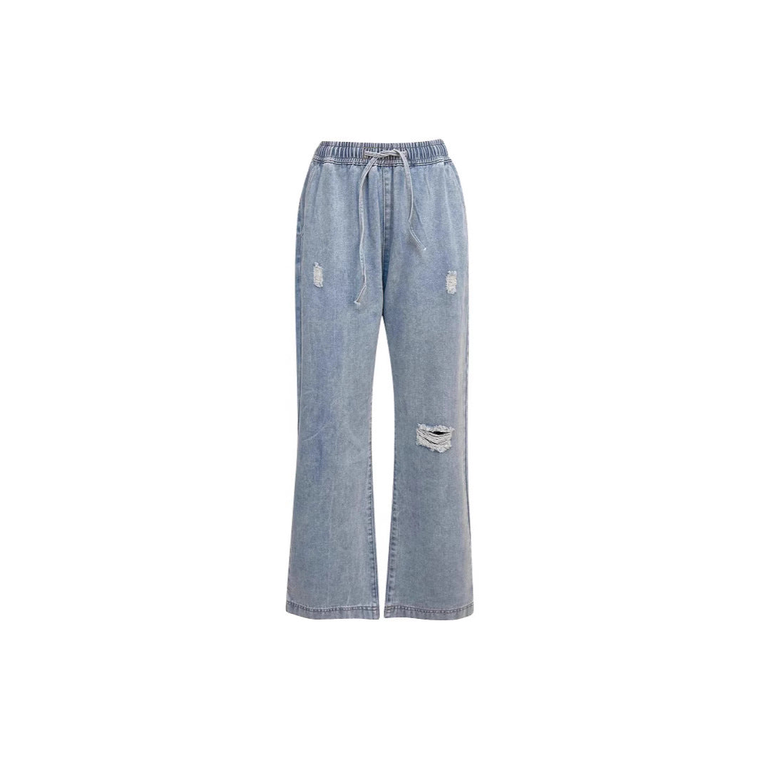 Dame casual loose denim pants with elastic waistband Skovae