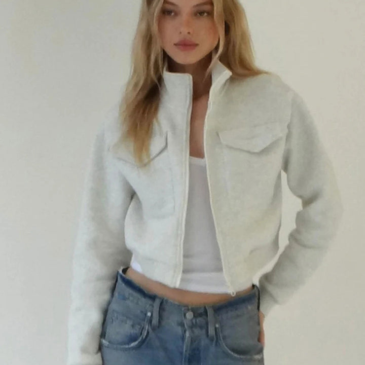 Dame cropped jakke med lynlås og lommer Stilla