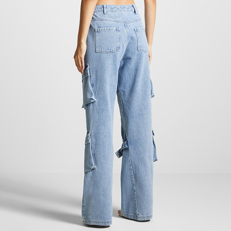 Dame Cargo-Jeans med multifunktionelle lommer og bred pasform Stilla
