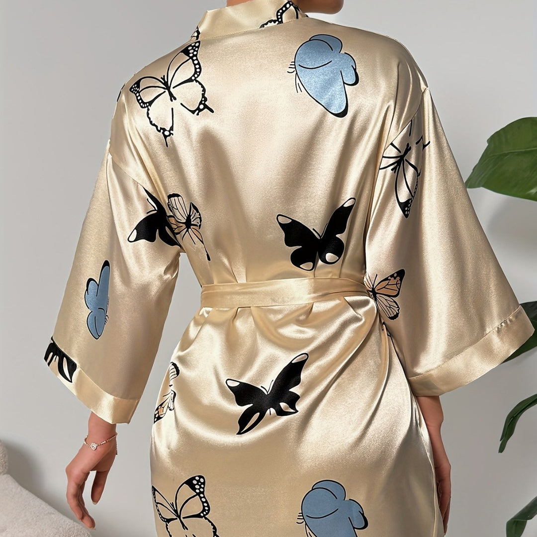 Femme Satin Kjole med Sommerfugletryk Stilla