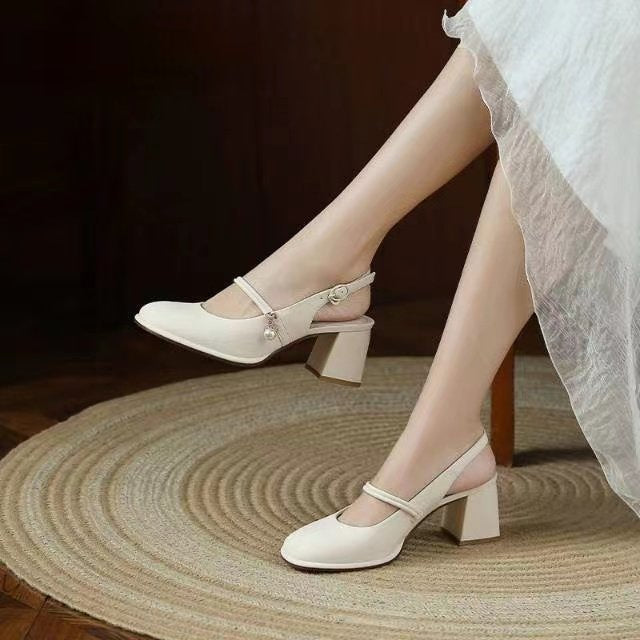 Dame Elegante Slingback-pumps med dekorerede remme og behagelig blokhæl Stilla