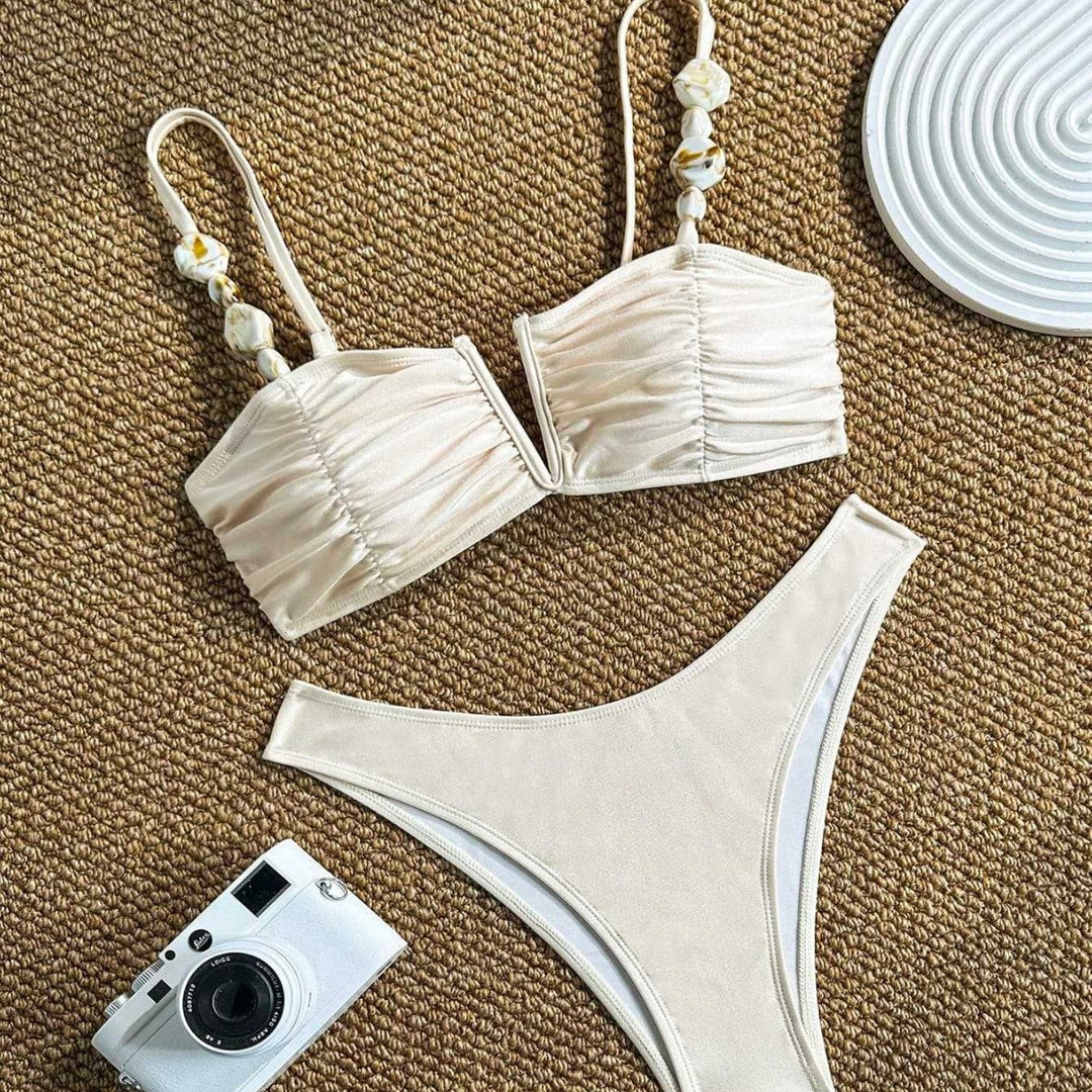Dame Bikini med rynker og dekorative stropper Skovae
