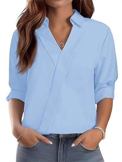 Kvinders elegante V-hals bluse med tekstureret design Stilla