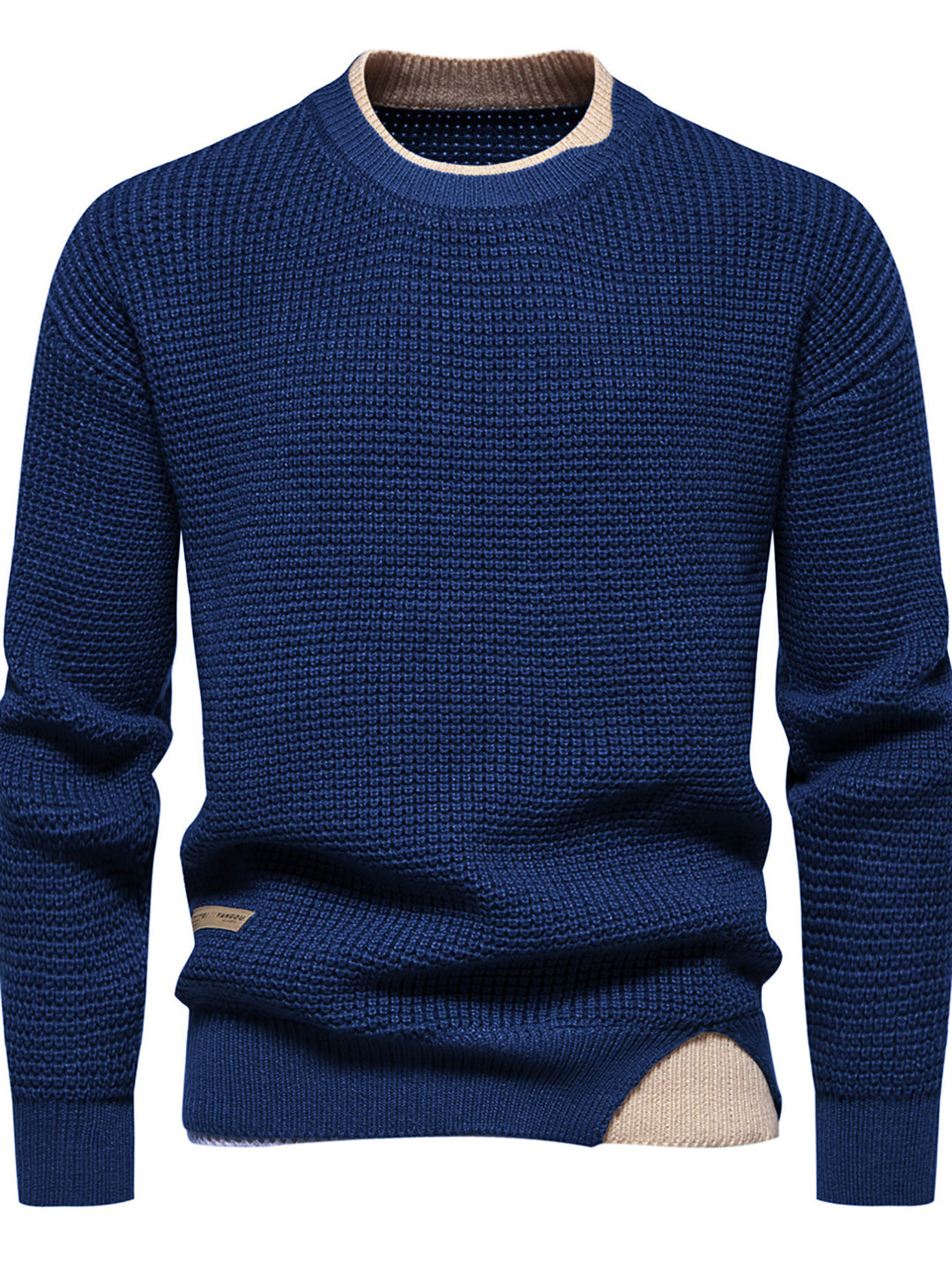 Herre Struktureret Strikket Rundhalset Pullover med Kontrastdetaljer Stilla