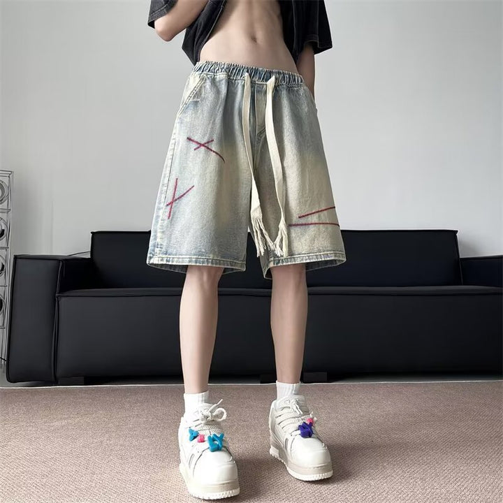 Herrer fashionable korte jeans-shorts med unikke distressed-detaljer og fleksibel talje Stilla