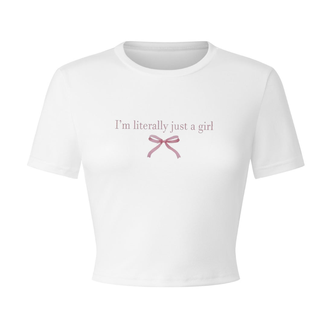 Dame Crop-T-shirt med kreativ tekst og sløjfedetalje Skovae